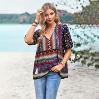 Women's T-shirt Half Sleeve T-shirts Printing Tassel Classic Style Flower sku image 9