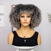 Femmes Hip Hop Rue Fil Haute Température Bangs Cheveux Courts Et Bouclés Perruques sku image 15