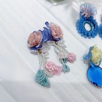 Sweet Oval Flower Artificial Crystal Glass Women's Drop Earrings sku image 3