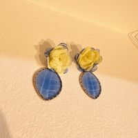 Sweet Oval Flower Artificial Crystal Glass Women's Drop Earrings sku image 2