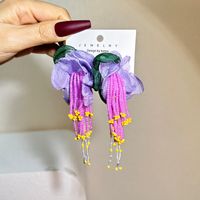 Cute Flower Cloth Seed Bead Handmade Women's Drop Earrings sku image 1