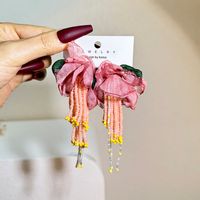 Cute Flower Cloth Seed Bead Handmade Women's Drop Earrings sku image 4