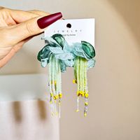 Cute Flower Cloth Seed Bead Handmade Women's Drop Earrings sku image 7