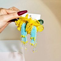 Cute Flower Cloth Seed Bead Handmade Women's Drop Earrings sku image 5