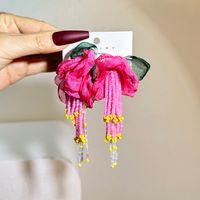 Cute Flower Cloth Seed Bead Handmade Women's Drop Earrings sku image 3