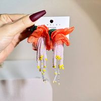 Cute Flower Cloth Seed Bead Handmade Women's Drop Earrings sku image 6