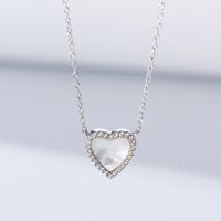 Estilo Sin Estilo Coreano Forma De Corazón Plata Esterlina Embutido Cascarón Circón Collar Colgante sku image 2