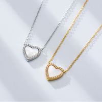 Ins Style Korean Style Heart Shape Sterling Silver Inlay Shell Zircon Pendant Necklace main image 2