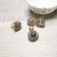 Simple Style Flower Natural Stone Crystal Plating 14k Gold Plated Rings Earrings main image 2