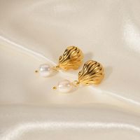 1 Pair Ins Style Streetwear Shell Plating Stainless Steel Freshwater Pearl 18k Gold Plated Drop Earrings main image 4