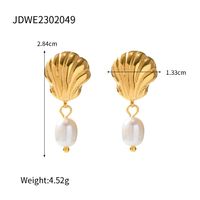 1 Pair Ins Style Streetwear Shell Plating Stainless Steel Freshwater Pearl 18k Gold Plated Drop Earrings sku image 1