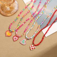 Vintage Style Gossip Plaid Heart Shape Beaded Alloy Enamel Women's Pendant Necklace main image 5