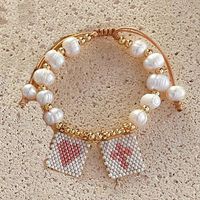 Casual Cross Peach Freshwater Pearl Glass Beaded Braid Bracelets sku image 5