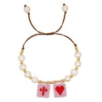 Casual Cross Peach Freshwater Pearl Glass Beaded Braid Bracelets sku image 7