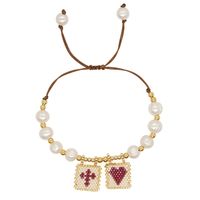 Casual Cross Peach Freshwater Pearl Glass Beaded Braid Bracelets sku image 9