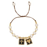 Casual Cross Peach Freshwater Pearl Glass Beaded Braid Bracelets sku image 5