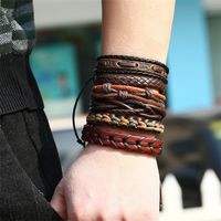 Retro Geometric Leather Handmade Men's Bracelets main image 1