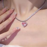 Sweet Heart Shape Alloy Inlay Zircon Women's Pendant Necklace main image 3