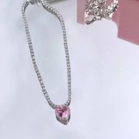 Sweet Heart Shape Alloy Inlay Zircon Women's Pendant Necklace sku image 1