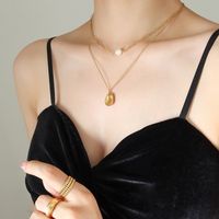 Bump Pendant Double Layered Freshwater Pearl Necklace sku image 1