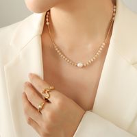 Elegant Baroque Style Round Natural Stone Freshwater Pearl Titanium Steel 18k Gold Plated Necklace In Bulk main image 1