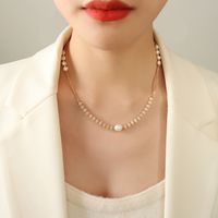 Elegant Baroque Style Round Natural Stone Freshwater Pearl Titanium Steel 18k Gold Plated Necklace In Bulk main image 6