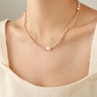 Elegant Baroque Style Round Natural Stone Freshwater Pearl Titanium Steel 18k Gold Plated Necklace In Bulk sku image 1