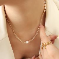 Elegant Baroque Style Round Natural Stone Freshwater Pearl Titanium Steel 18k Gold Plated Necklace In Bulk main image 7