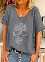Women's T-shirt Short Sleeve T-shirts Printing Patchwork Hip-hop Skull main image 4