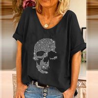 Femmes T-shirt Manche Courte T-shirts Impression Patchwork Hip Hop Crâne main image 6