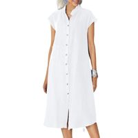 Women's Irregular Skirt Casual Standing Collar Pocket Patchwork Short Sleeve Solid Color Midi Dress Daily main image 4