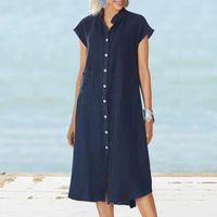 Women's Irregular Skirt Casual Standing Collar Pocket Patchwork Short Sleeve Solid Color Midi Dress Daily main image 3