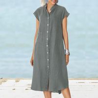 Women's Irregular Skirt Casual Standing Collar Pocket Patchwork Short Sleeve Solid Color Midi Dress Daily main image 2