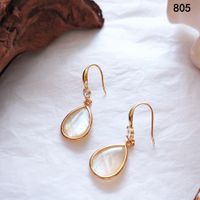 Retro Water Droplets Black Color Shell Plating Inlay Artificial Gemstones 14k Gold Plated Women's Drop Earrings sku image 1