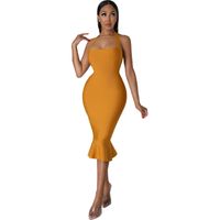 Women's Pencil Skirt Sexy Halter Neck Sleeveless Solid Color Knee-length Holiday Party Street sku image 16