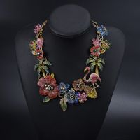 Exaggerated Luxurious Coconut Tree Flamingo Flower Alloy Inlay Rhinestones Women's Necklace main image 1