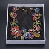 Exaggerated Luxurious Coconut Tree Flamingo Flower Alloy Inlay Rhinestones Women's Necklace main image 6