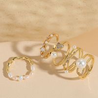 Elegant Luxurious Classic Style Moon Heart Shape Freshwater Pearl Copper 14k Gold Plated Zircon Rings In Bulk main image 1