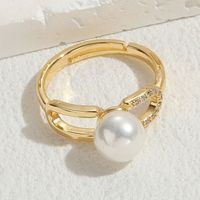 Elegant Luxurious Classic Style Moon Heart Shape Freshwater Pearl Copper 14k Gold Plated Zircon Rings In Bulk sku image 4