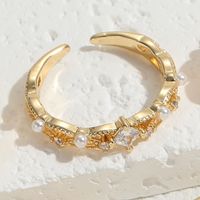 Elegant Luxurious Classic Style Moon Heart Shape Freshwater Pearl Copper 14k Gold Plated Zircon Rings In Bulk sku image 2