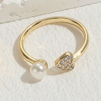 Elegante Lujoso Estilo Clásico Luna Forma De Corazón Perlas De Agua Dulce Cobre Chapado En Oro De 14 Quilates. Circón Anillos Al Mayoreo sku image 3