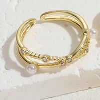 Elegant Luxurious Classic Style Moon Heart Shape Freshwater Pearl Copper 14k Gold Plated Zircon Rings In Bulk sku image 1