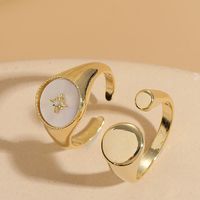 Elegant Luxurious Classic Style Round Star Copper Plating Inlay Shell Zircon 14k Gold Plated Open Ring main image 9