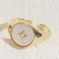 Elegant Luxurious Classic Style Round Star Copper Plating Inlay Shell Zircon 14k Gold Plated Open Ring sku image 2