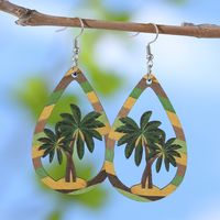 Vacation Coconut Tree Water Droplets Stainless Steel Wood Women's Ear Hook sku image 2