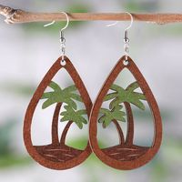 Vacation Coconut Tree Water Droplets Stainless Steel Wood Women's Ear Hook sku image 1