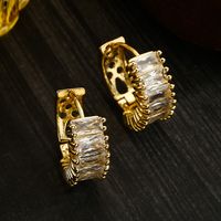1 Pair Shiny Square Oval Copper Plating Inlay Zircon 18k Gold Plated Hoop Earrings main image 3