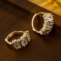 1 Pair Shiny Square Oval Copper Plating Inlay Zircon 18k Gold Plated Hoop Earrings main image 2