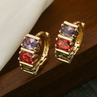 1 Pair Shiny Square Oval Copper Plating Inlay Zircon 18k Gold Plated Hoop Earrings main image 4