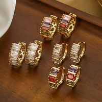 1 Paar Glänzende Quadratische Ovale Kupferplatte Einlege Zirkon 18k Vergoldete Reifen Ohrringe main image 5